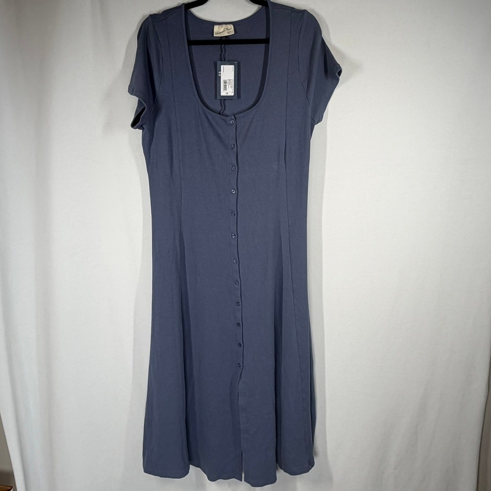Universal Thread Womens Dress 1X Blue Ribbed Button Front Short Sleeve Midi - Picture 2 of 7
